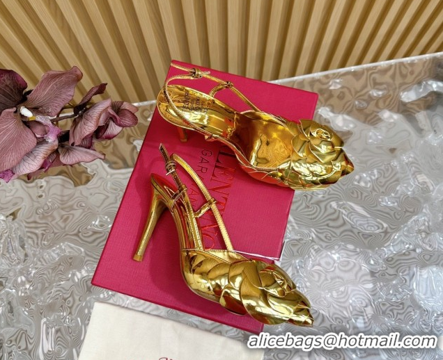 Purchase Valentino Calfskin Leather Slingbacks Pump 9.5cm with Rose Blossom Gold 2025 VLTN121504 1215092