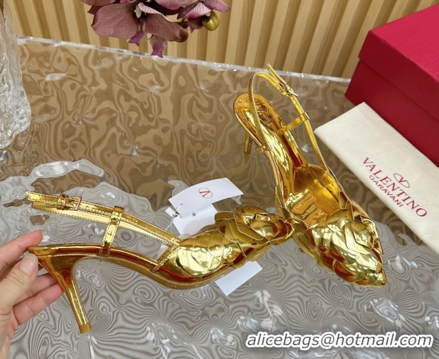 Best Product Valentino Calfskin Leather Slingbacks Pump 7.5cm with Rose Blossom Gold VLTN121504 1215093