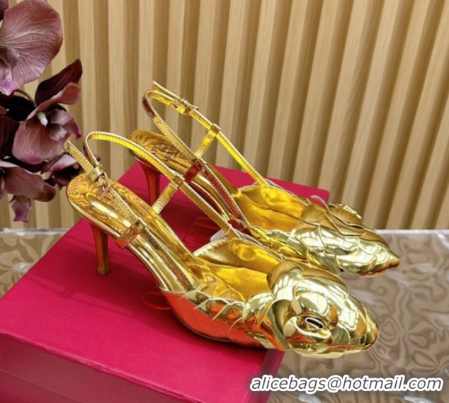 Best Product Valentino Calfskin Leather Slingbacks Pump 7.5cm with Rose Blossom Gold VLTN121504 1215093