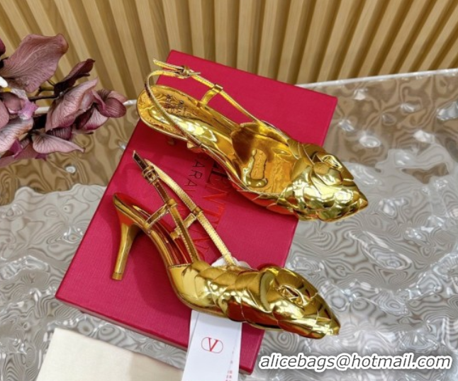 Best Product Valentino Calfskin Leather Slingbacks Pump 7.5cm with Rose Blossom Gold VLTN121504 1215093