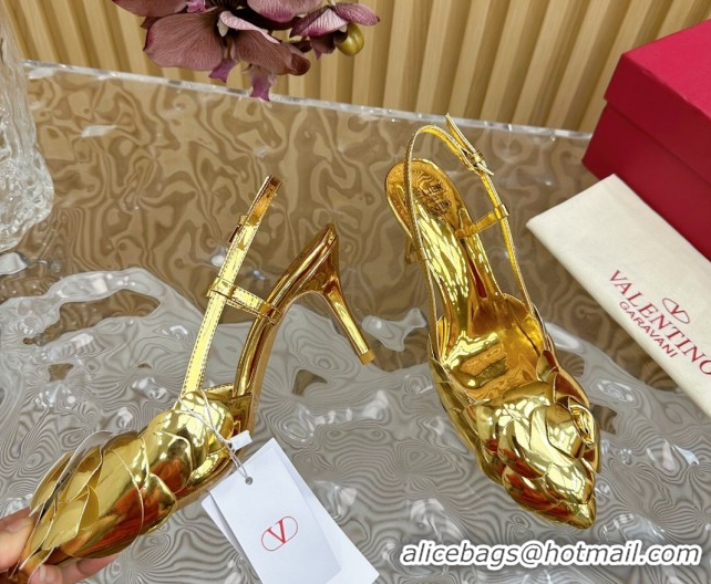Best Product Valentino Calfskin Leather Slingbacks Pump 7.5cm with Rose Blossom Gold VLTN121504 1215093