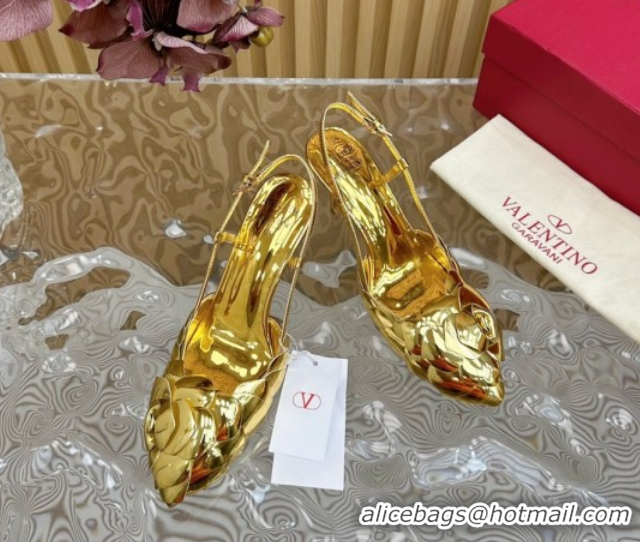 Best Product Valentino Calfskin Leather Slingbacks Pump 7.5cm with Rose Blossom Gold VLTN121504 1215093