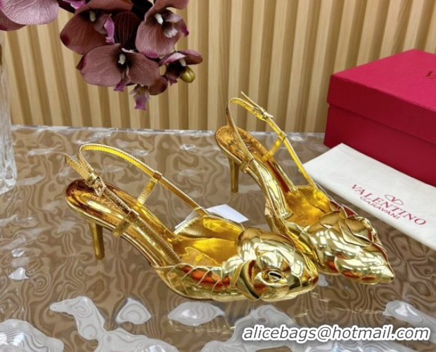 Best Product Valentino Calfskin Leather Slingbacks Pump 7.5cm with Rose Blossom Gold VLTN121504 1215093