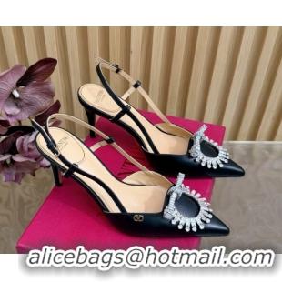 Sophisticated Valentino Strass Embellished Slingbacks Pump 8cm in Calfskin Leather Black2 VLTN121508 51215103
