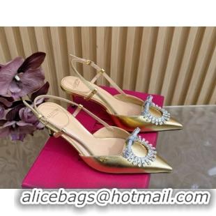 Perfect Valentino Strass Embellished Slingbacks Pump 6.5cm in Calfskin Leather Gold VLTN121508 1215108