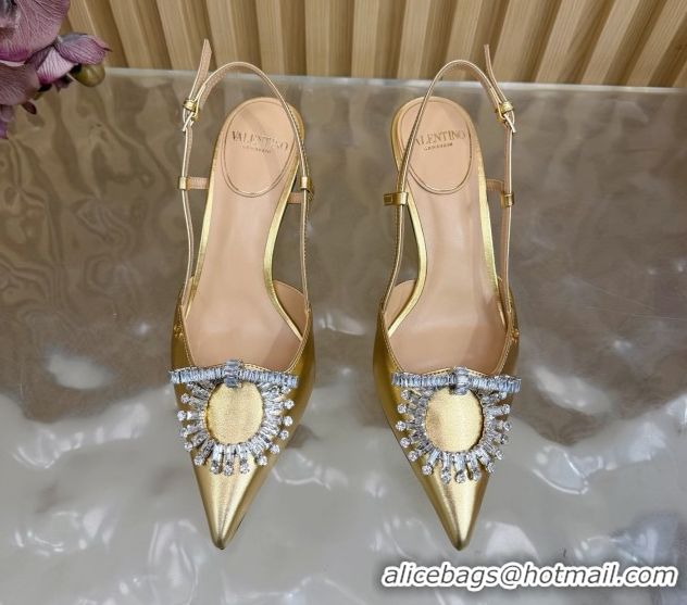 Perfect Valentino Strass Embellished Slingbacks Pump 6.5cm in Calfskin Leather Gold VLTN121508 1215108
