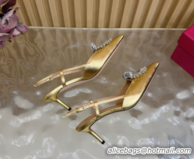 Perfect Valentino Strass Embellished Slingbacks Pump 6.5cm in Calfskin Leather Gold VLTN121508 1215108