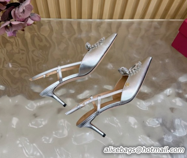 Sumptuous Valentino Strass Embellished Slingbacks Pump 6.5cm in Calfskin Leather Silver VLTN121508 1215109