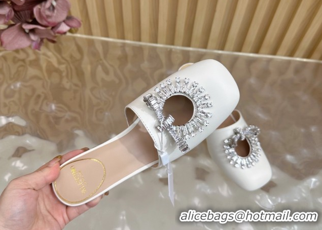 Luxury Valentino Strass Embellished Heel Mules 5.5cm in Calfskin Leather White 2025 VLTN121509 1215121