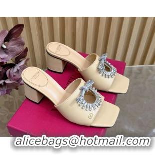 Popular Style Valentino Strass Embellished Heel Slides Sandal 6cm in Calfskin Leather Nude VLTN121509 51215127