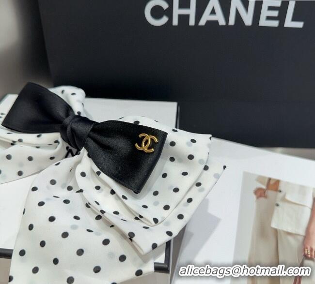 Low Cost Chanel Dotted Bow Hair Clip 0723 White/Black 2025