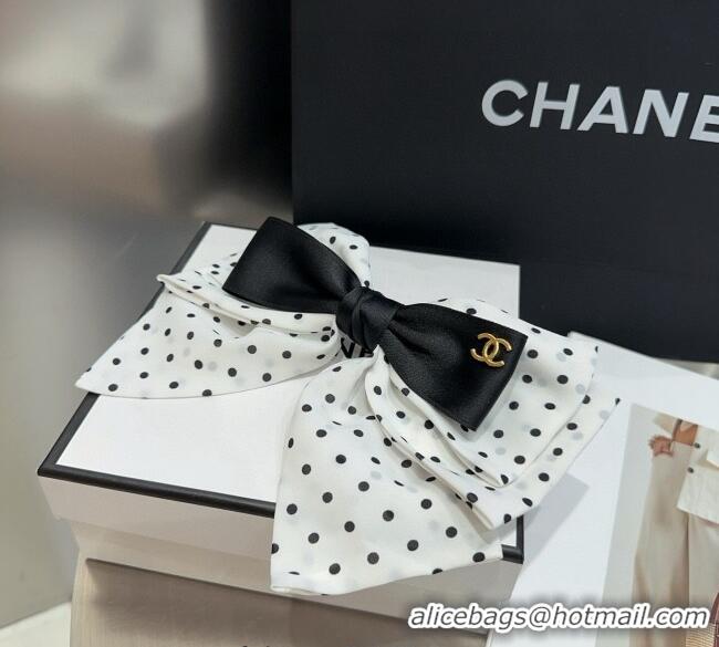 Low Cost Chanel Dotted Bow Hair Clip 0723 White/Black 2025
