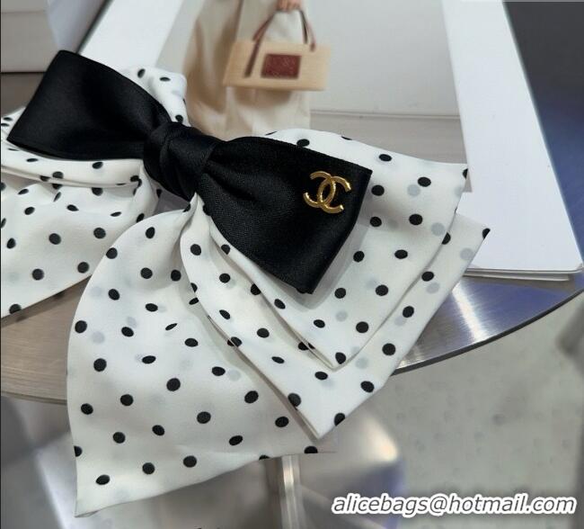 Low Cost Chanel Dotted Bow Hair Clip 0723 White/Black 2025
