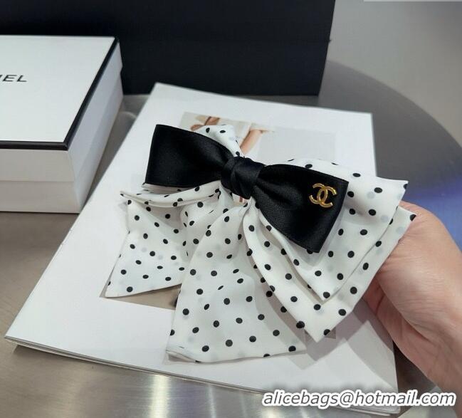 Low Cost Chanel Dotted Bow Hair Clip 0723 White/Black 2025