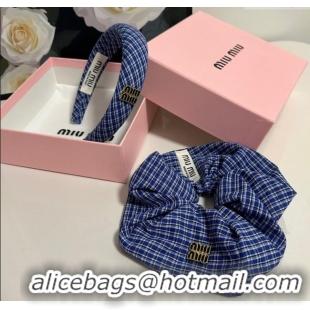 Luxury Discount Miu Miu Plaid Hairring and Hair Clip Set 3126 Blue 2025