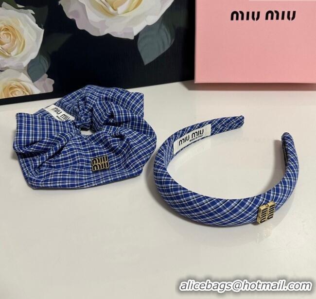 Luxury Discount Miu Miu Plaid Hairring and Hair Clip Set 3126 Blue 2025