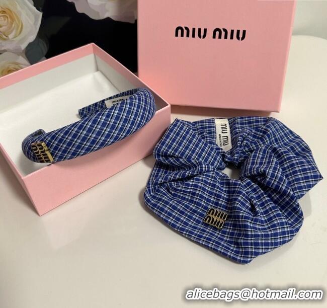 Luxury Discount Miu Miu Plaid Hairring and Hair Clip Set 3126 Blue 2025