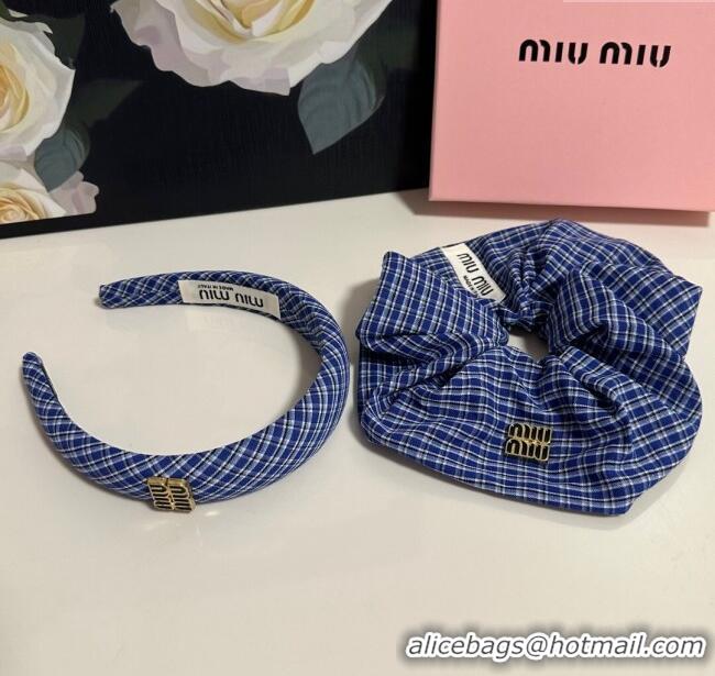 Luxury Discount Miu Miu Plaid Hairring and Hair Clip Set 3126 Blue 2025