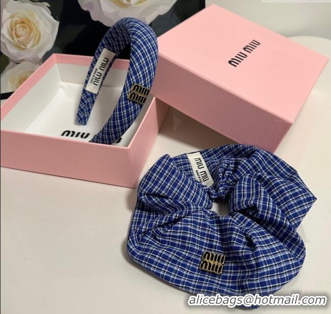 Luxury Discount Miu Miu Plaid Hairring and Hair Clip Set 3126 Blue 2025