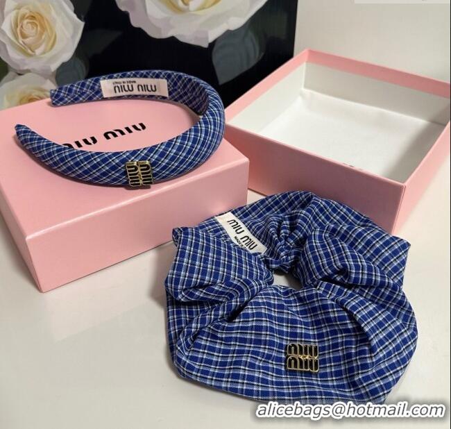 Luxury Discount Miu Miu Plaid Hairring and Hair Clip Set 3126 Blue 2025