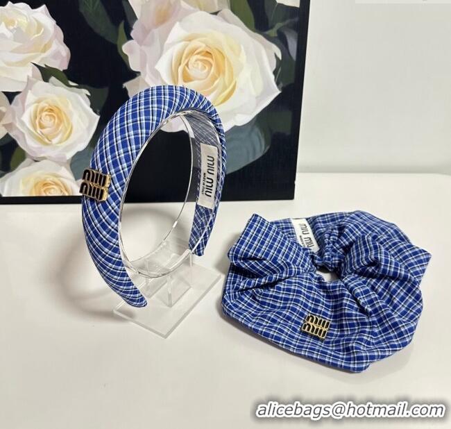 Luxury Discount Miu Miu Plaid Hairring and Hair Clip Set 3126 Blue 2025