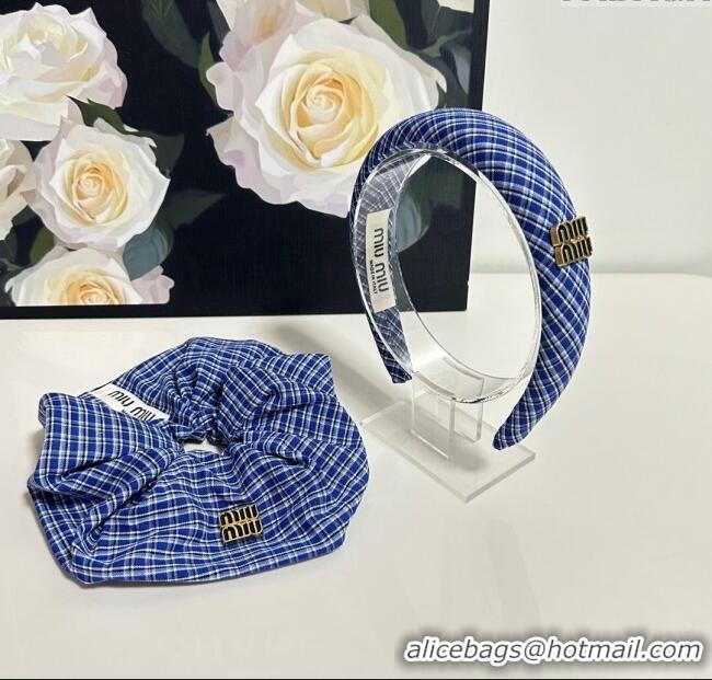 Luxury Discount Miu Miu Plaid Hairring and Hair Clip Set 3126 Blue 2025