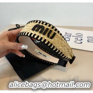 Good Looking Miu Miu Straw Headband 0723 Beige/Black 2025