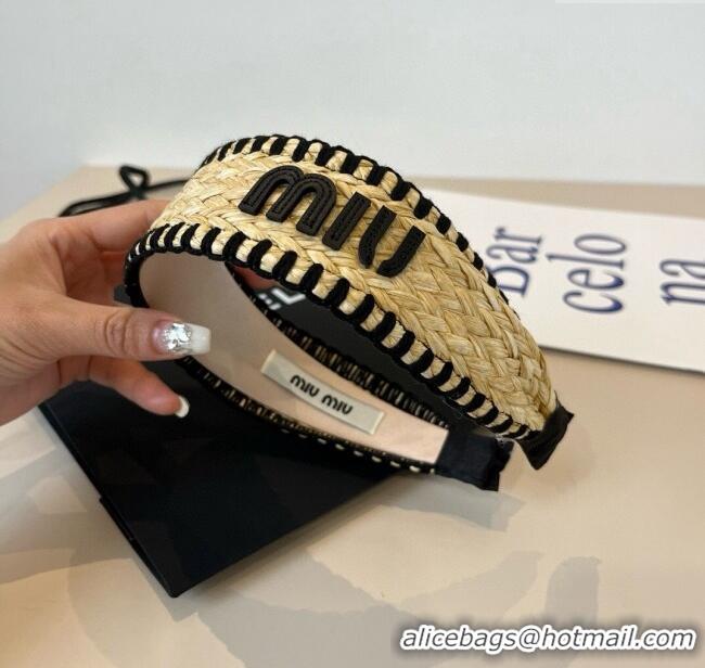Good Looking Miu Miu Straw Headband 0723 Beige/Black 2025