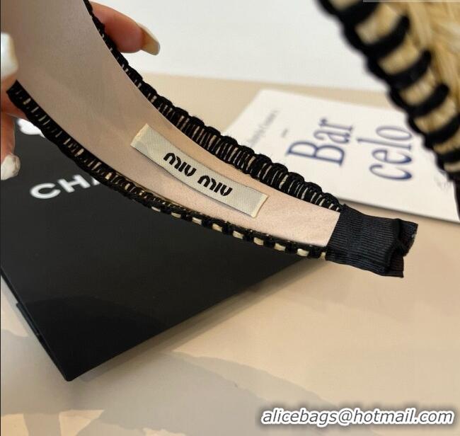 Good Looking Miu Miu Straw Headband 0723 Beige/Black 2025