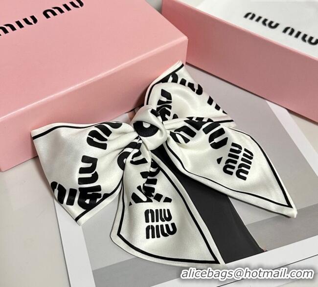 Good Quality Miu Miu Printed Bow Hair Clip 0723 White 2025