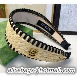 Best Quality Gucci Straw Headband 0724 Beige/Black 2025