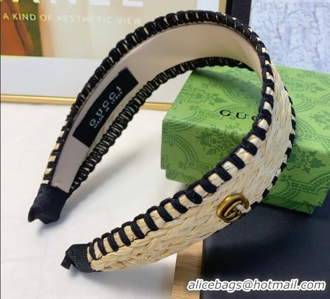 Best Quality Gucci Straw Headband 0724 Beige/Black 2025