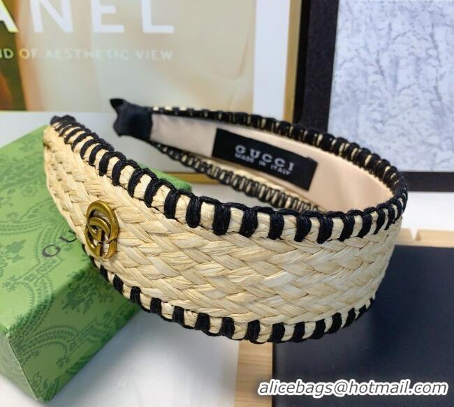 Best Quality Gucci Straw Headband 0724 Beige/Black 2025