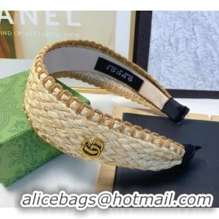 Original Cheap Gucci Straw Headband 0724 Beige/Brown 2025