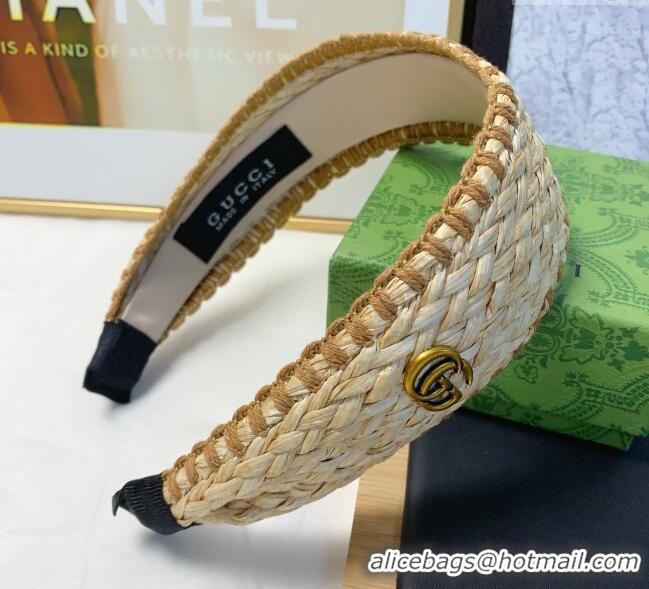 Original Cheap Gucci Straw Headband 0724 Beige/Brown 2025