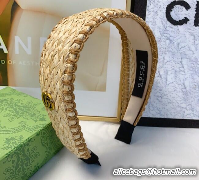 Original Cheap Gucci Straw Headband 0724 Beige/Brown 2025