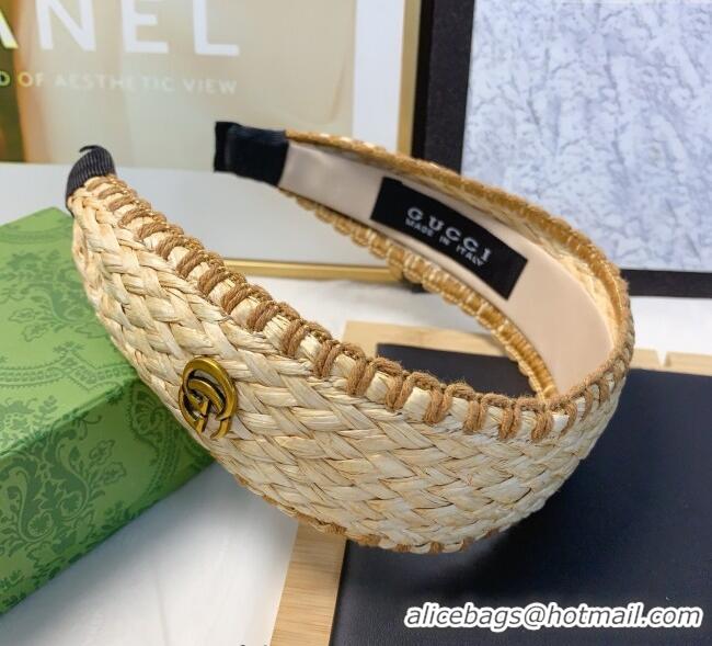 Original Cheap Gucci Straw Headband 0724 Beige/Brown 2025