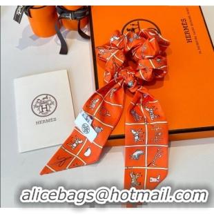 Discount Hermes Horse Twilly Silk Bandeau and Hairring Set 0724 Orange 2025