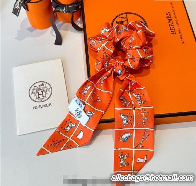 Discount Hermes Horse Twilly Silk Bandeau and Hairring Set 0724 Orange 2025