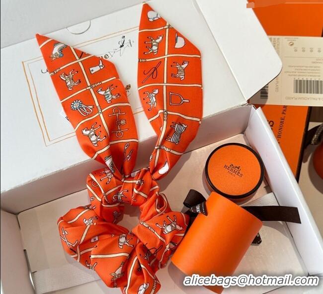 Discount Hermes Horse Twilly Silk Bandeau and Hairring Set 0724 Orange 2025