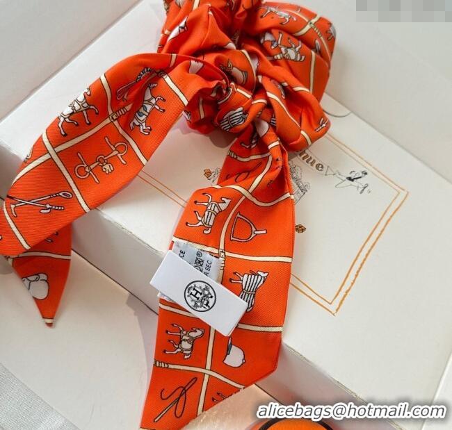 Discount Hermes Horse Twilly Silk Bandeau and Hairring Set 0724 Orange 2025