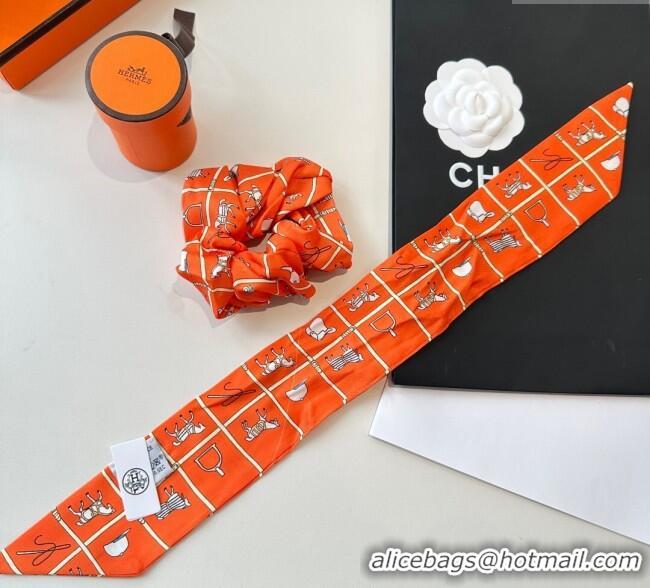Discount Hermes Horse Twilly Silk Bandeau and Hairring Set 0724 Orange 2025
