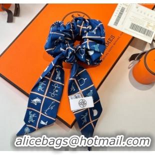 Top Design Hermes Horse Twilly Silk Bandeau and Hairring Set 0724 Blue 2025