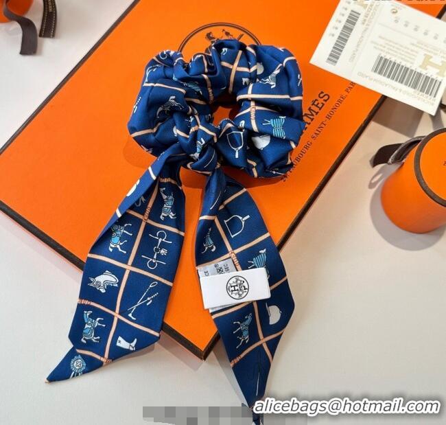 Top Design Hermes Horse Twilly Silk Bandeau and Hairring Set 0724 Blue 2025