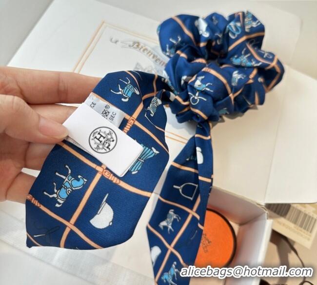 Top Design Hermes Horse Twilly Silk Bandeau and Hairring Set 0724 Blue 2025