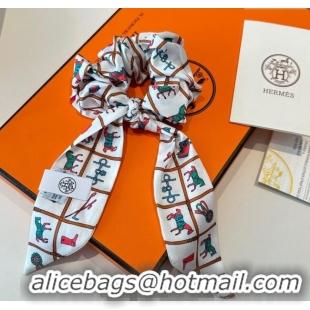 Big Discount Hermes Horse Twilly Silk Bandeau and Hairring Set 0724 White 2025