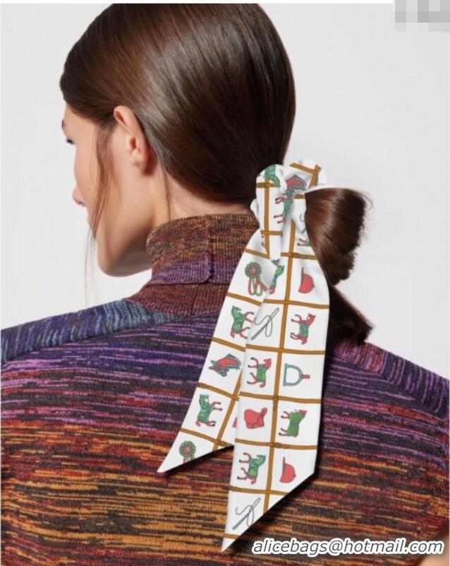 Big Discount Hermes Horse Twilly Silk Bandeau and Hairring Set 0724 White 2025