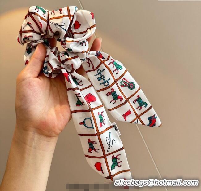 Big Discount Hermes Horse Twilly Silk Bandeau and Hairring Set 0724 White 2025