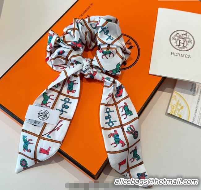 Big Discount Hermes Horse Twilly Silk Bandeau and Hairring Set 0724 White 2025