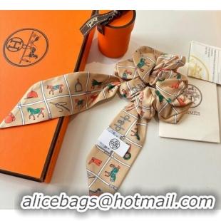 Luxury Discount Hermes Horse Twilly Silk Bandeau and Hairring Set 0724 Beige 2025